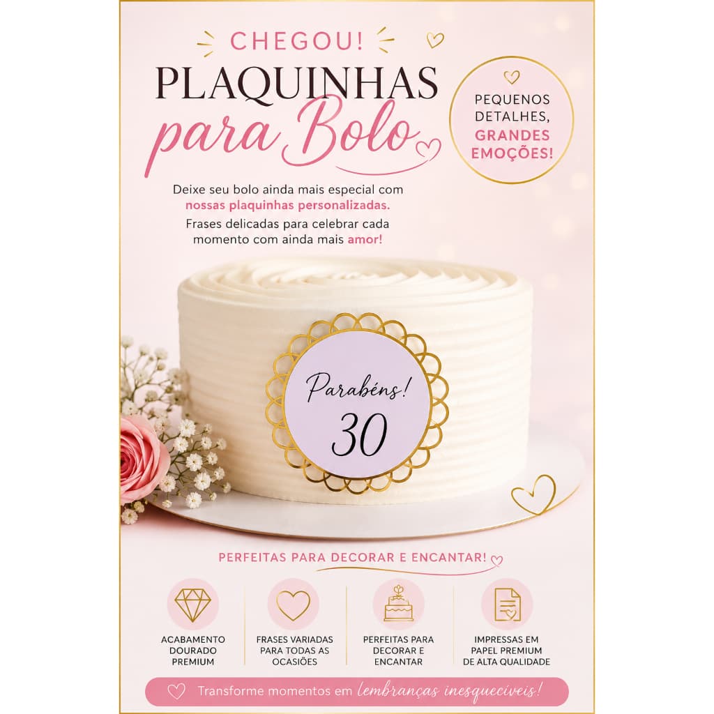 TOPO DE BOLO/ PLAQUINHA DECORATIVA/ APLIQUE PARA BOLO PERSONALIZADO