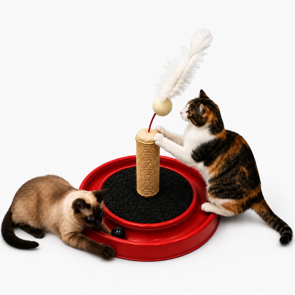 Arranhador Gato Redondo Poste de Sisal Com Bolinha e Pena Gatos Playground Interativo Brinquedo