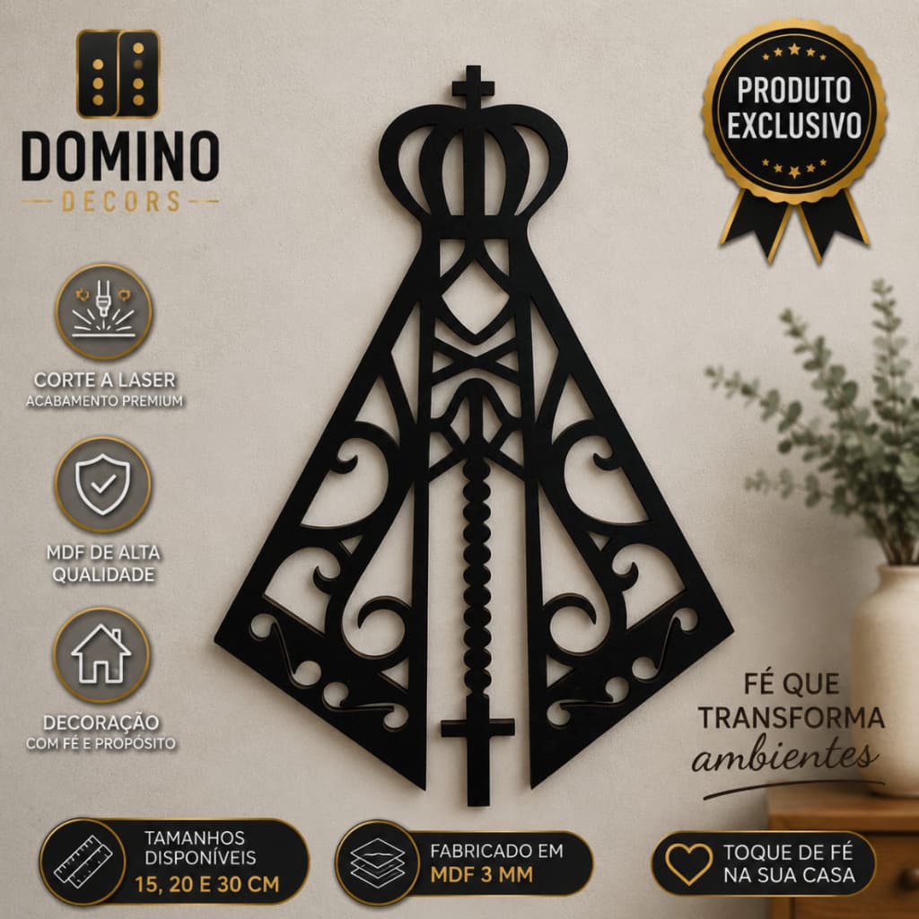 Quadro Decorativo Vazado Nossa Senhora Aparecida Em Mdf para Decoração Escultura