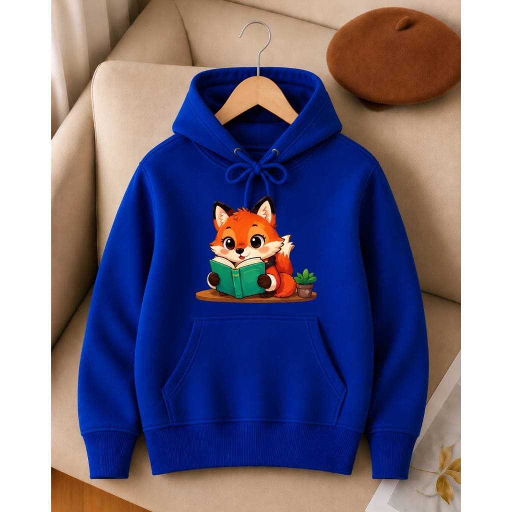 Agasalho Infantil de Moletom Canguru Flanelado com Capuz Estampa de Raposinha e Livro para Meninos e Meninas