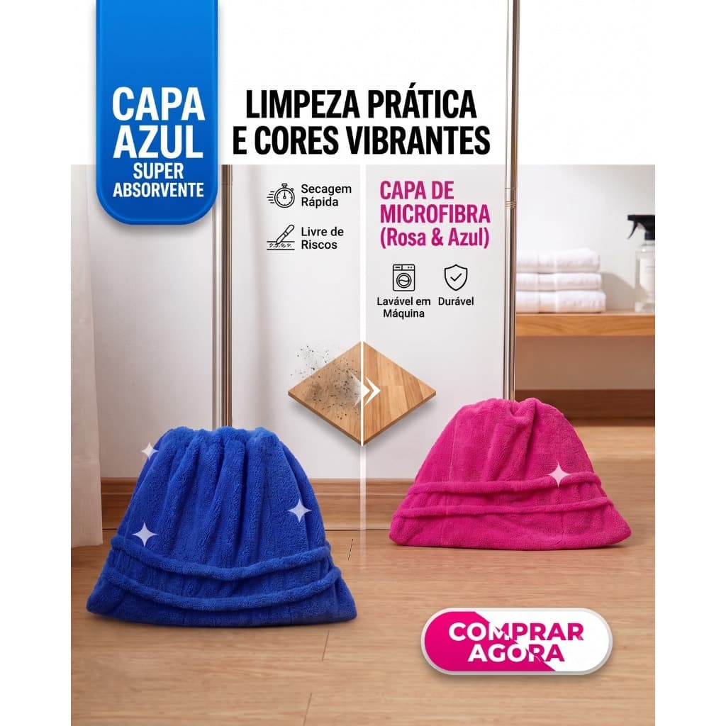 Kit 2 Capa Para Vassoura E Rodo Em Microfibra Reutilizável Absorvente Limpeza Prática - Envio Imediato