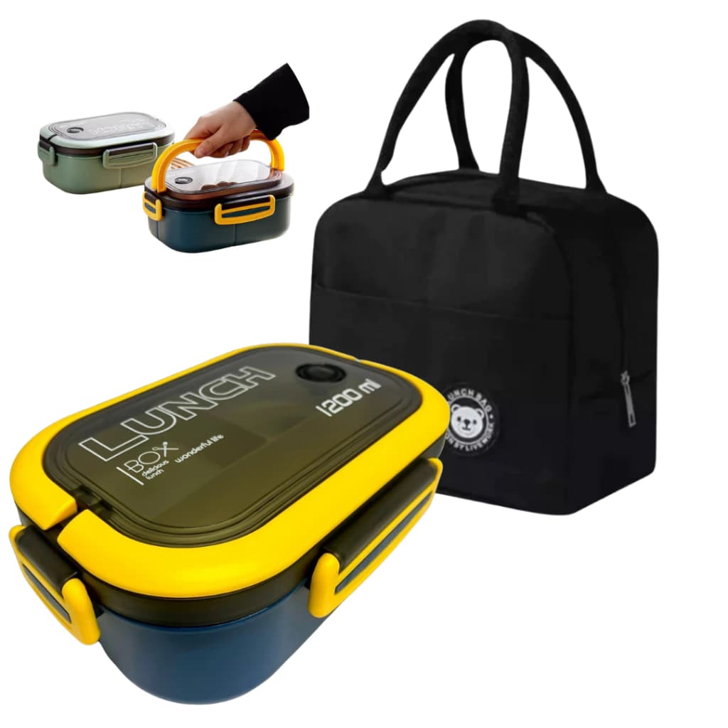 Kit Marmita Com Bolsa Térmica Hermetico Trabalho Escola Escritorio com Talheres