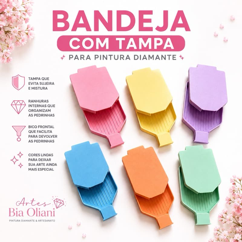 Kit 3 Bandejas com Tampa para Pintura Diamante Diamond Painting Organizador de Pedrinhas