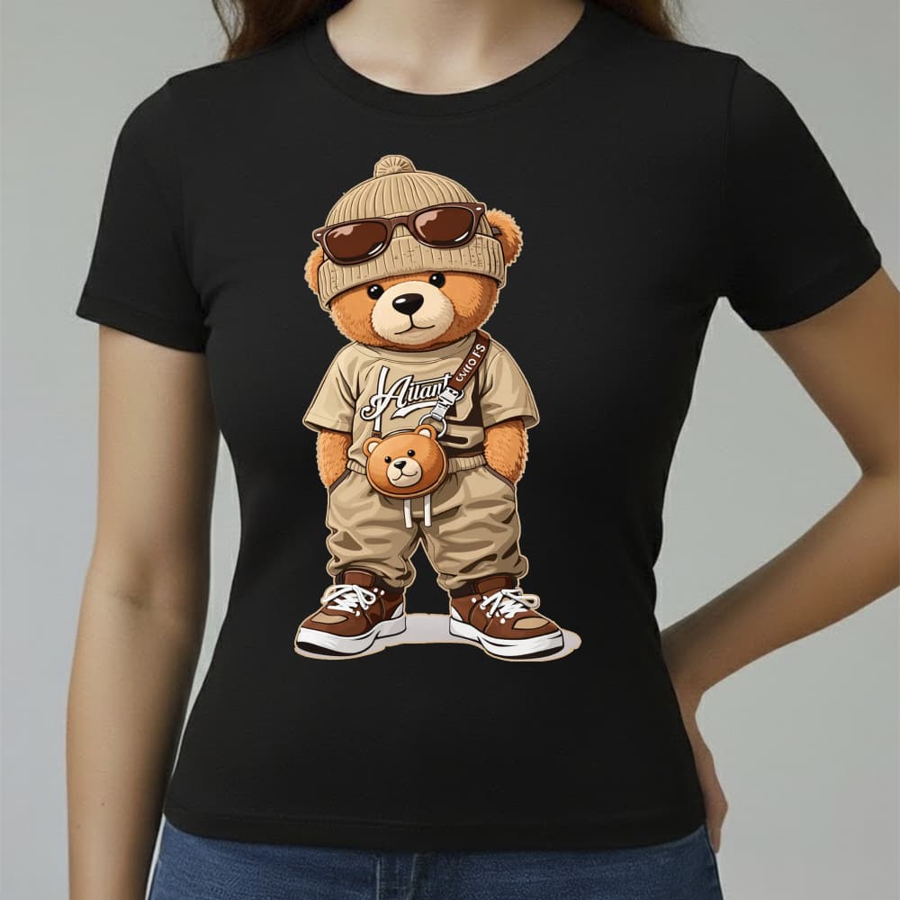 Camiseta Baby Look Feminina Algodão Conforto Qualidade Estampada Urso Tênis Do Tamanho P ao GG