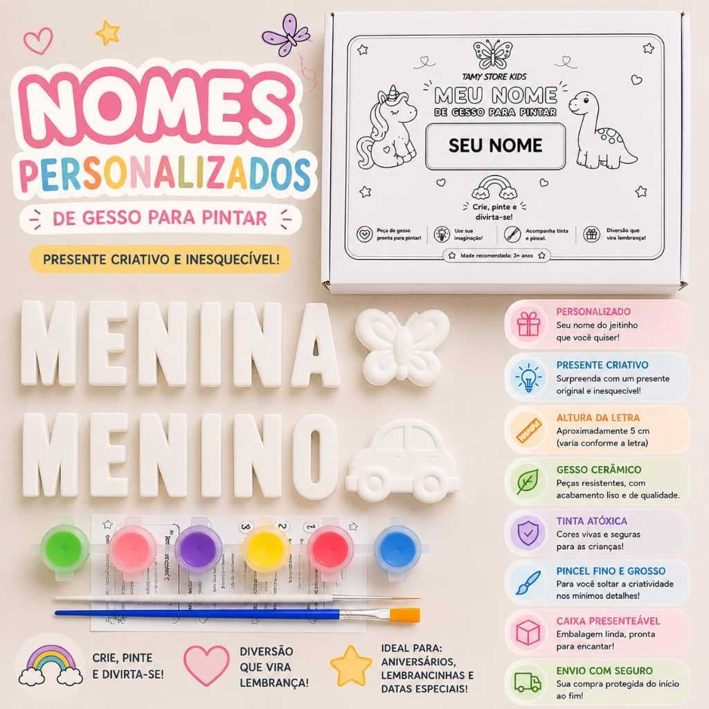 Kit de Pintura com nome personalizado infantil para presente criativo completo