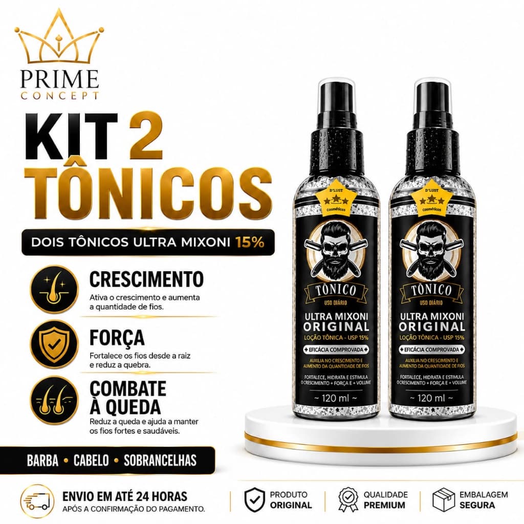 Kit 2x Tônico D’lust 15% Ultra Minoxi 120ml Original - Kit Crescimento Capilar e Barba e Sobrancelha