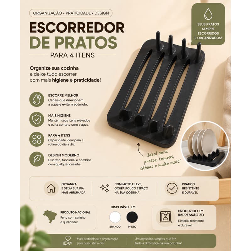 Escorredor de Pratos organizador com diferentes tamanhos Escorredor de louça para pratos de mesa
