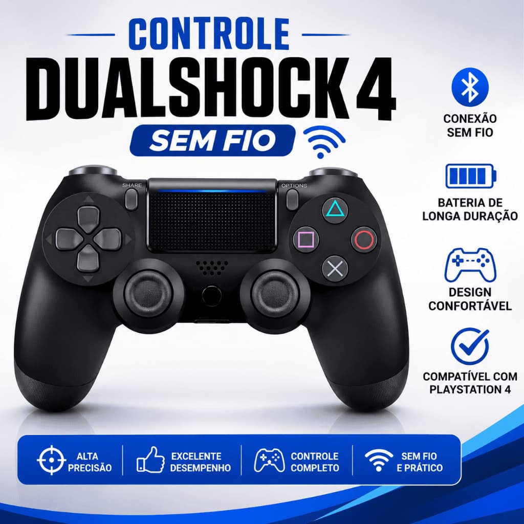 2 Controles para PS4 Sem Fio Bluetooth com LED Entrada P2 Bateria 800mAh