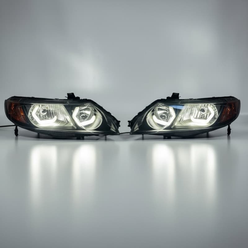 Farol Honda Civic G8 2007 a 2012 Angel Eyes Máscara Negra Pisca Laranja Personalizado Novo Ambos Lados