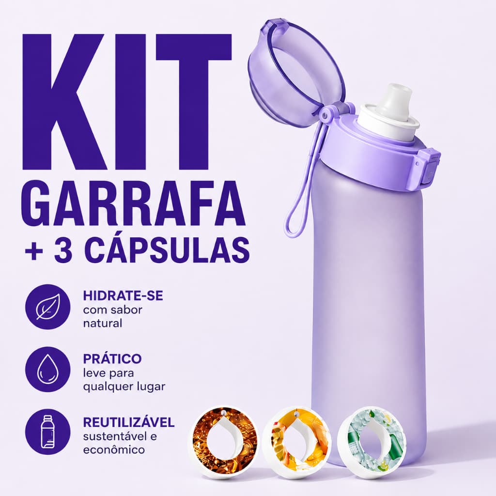 Kit Garrafa Sensorial + 3 Cápsulas de Aroma Sabor Coca Cola Sprite Maracujá Reutilizável Zero Açucar
