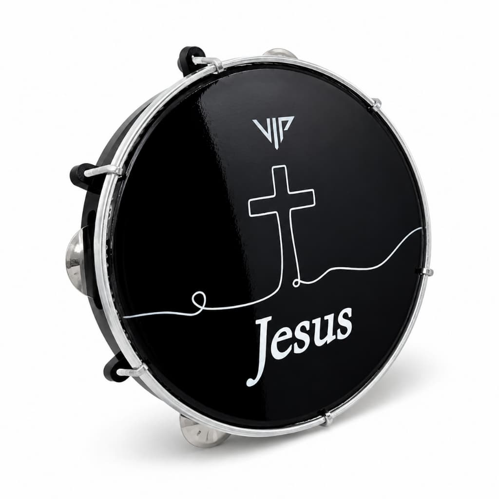 Pandeiro Profissional 10 Pol Pele Leitosa Preto Vip Jesus P10-JESUS1-SP - 60166
