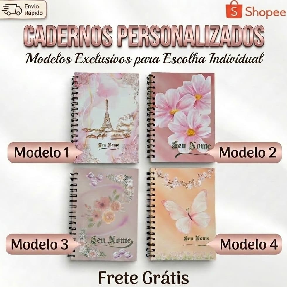 Caderno de Anotações Personalizado com Nome,  A5, Folhas Decoradas 17x21,  Capa Dura, 50/100