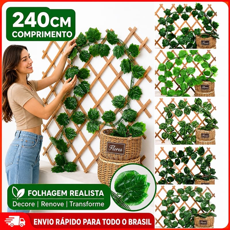 Planta Artificial Trepadeira Cipó Verde Folhas Realistas Decoração Casa Parede Jardim Festa Casamento
