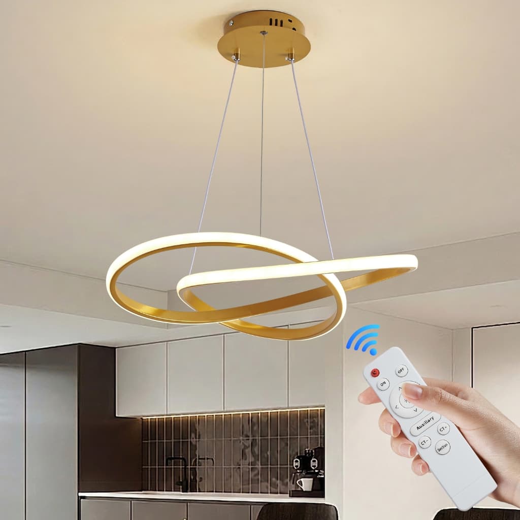 Lustre Luminaria Pendente Led Dourado Com Controle Remoto Teto Sala Jantar Modernos Para Casa 127/220v
