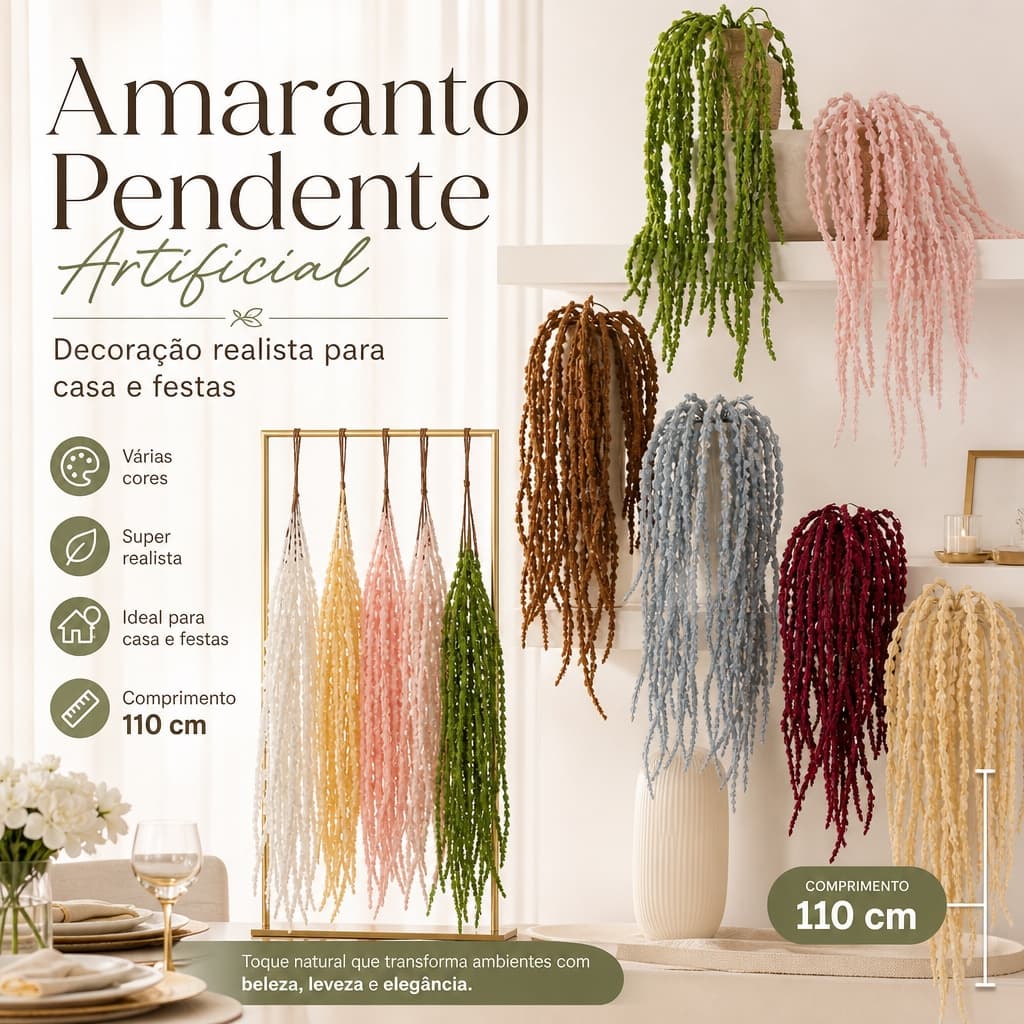 Cacho de Amaranthus Artificial Suspenso Planta Verde Decorativa para Parede Vaso Festa DIY