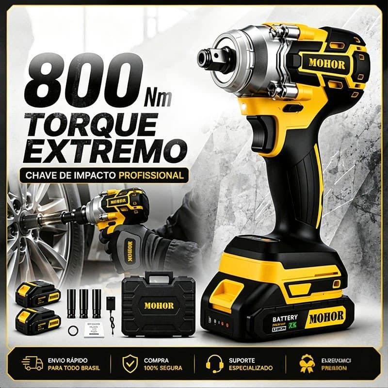 Chave de Impacto 800NM Elétrica Eletrica Profissional Parafusadeira 48V Brushless Motor Sem Escova Torque Forte