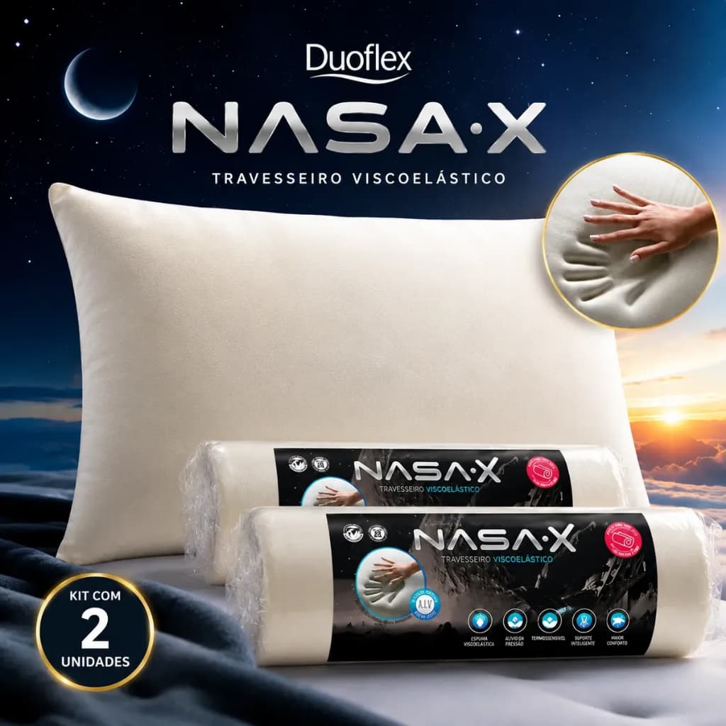 Kit 2 Travesseiros Duoflex Nasa-x Espuma Viscoelástica