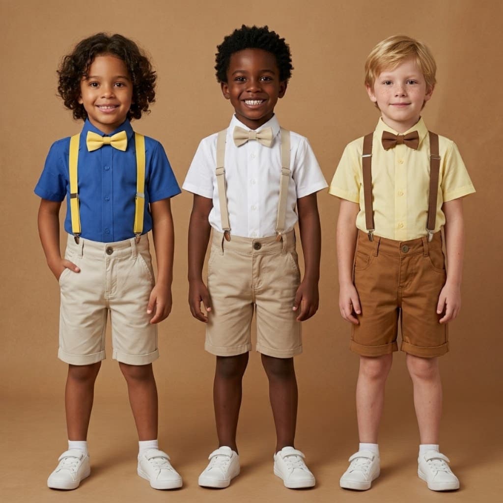 Roupa Pajem Menino Conjunto Social 4 Peças Batizado Casamento Festa Infantil Bermuda Suspensório Gravata