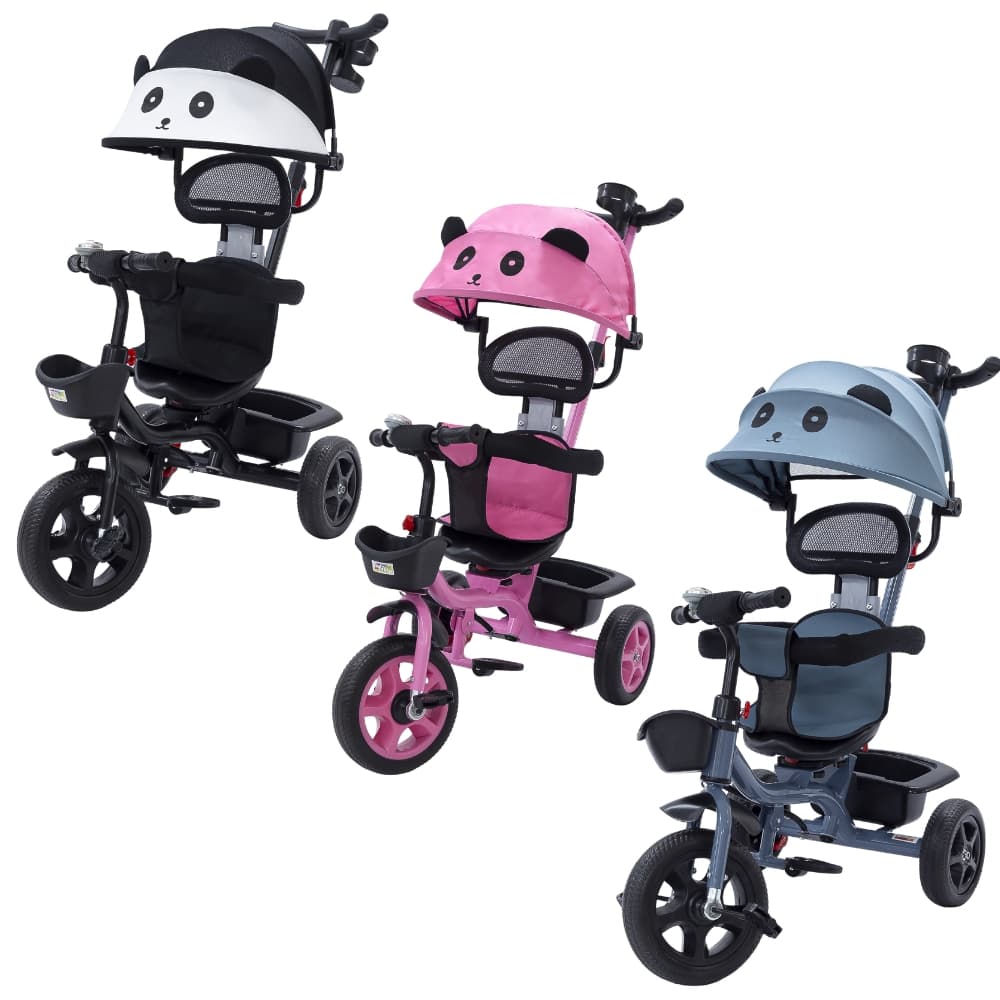 Triciclo Infantil com Empurrador Carrinho de Passeio Crianca com Capota 50kg Guia Cesto Rodas 2 em 1