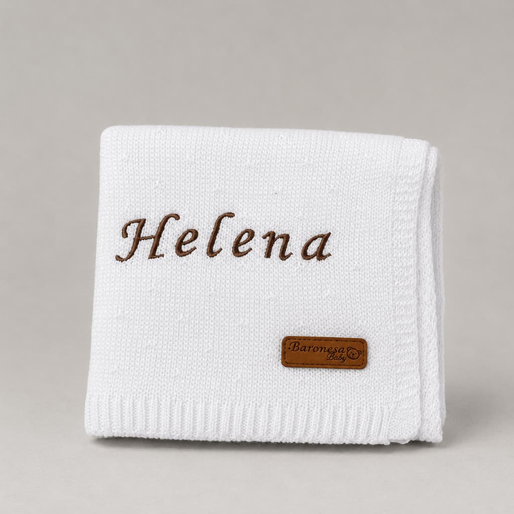 Manta Bebê Tricô Personalizada com Nome 80x80 para Enxoval Maternidade Presente