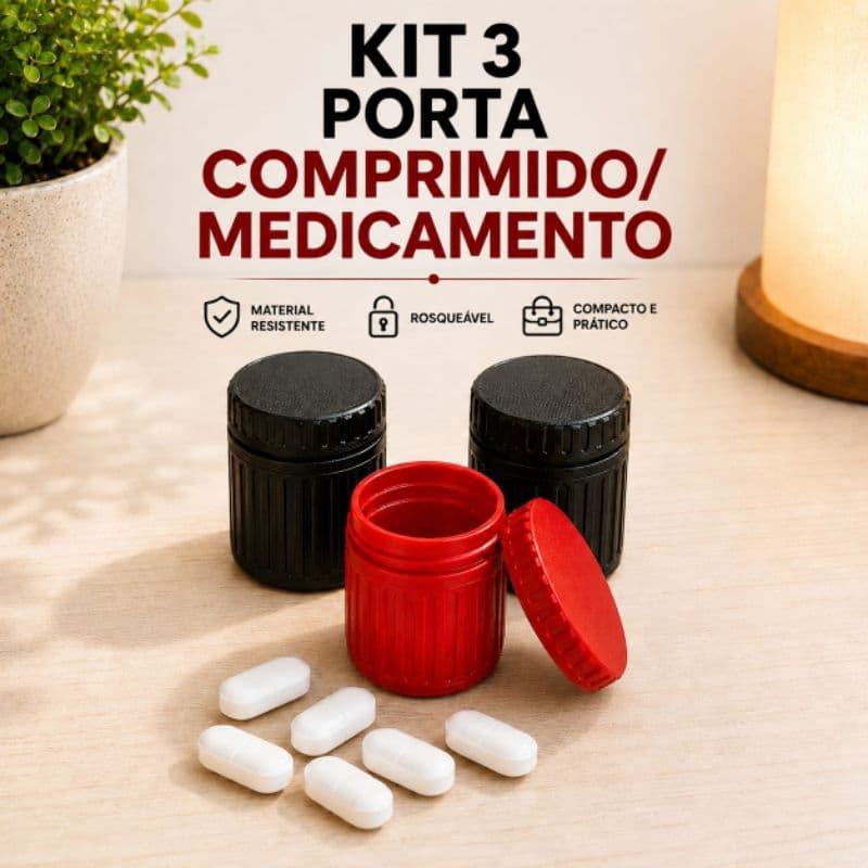 kit 3 porta comprimido/medicamento/vitaminas case rígida estojo para comprimidos