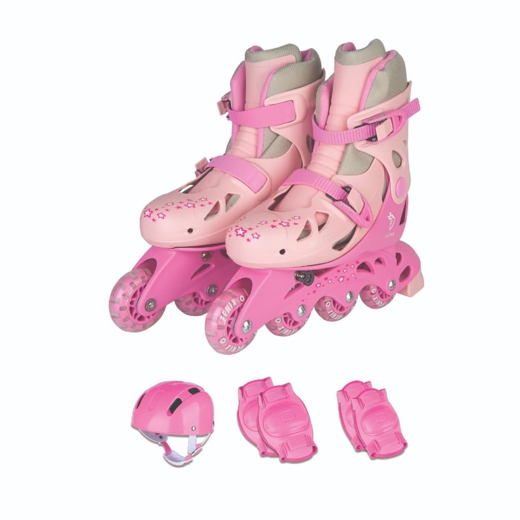 Patins Inline Ajustável Rosa 38-41 Kit Proteção Fênix Rosa