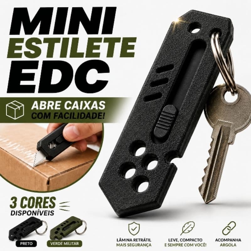 Estilete Retrátil De Bolso Preto Edc Mini Compacto Canivete Chaveiro | abridor cortador de embalagens | sobrevivência