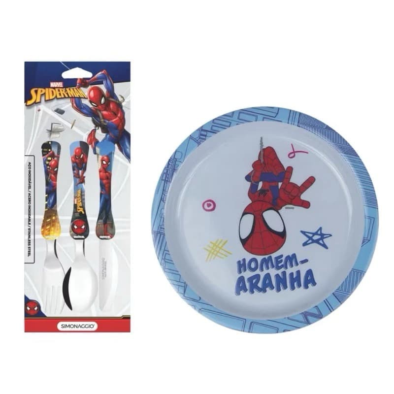 Kit Alimentação Infantil 2 Peças – Prato Fundo e Jogo de Talheres (Colher, Garfo e Faca)