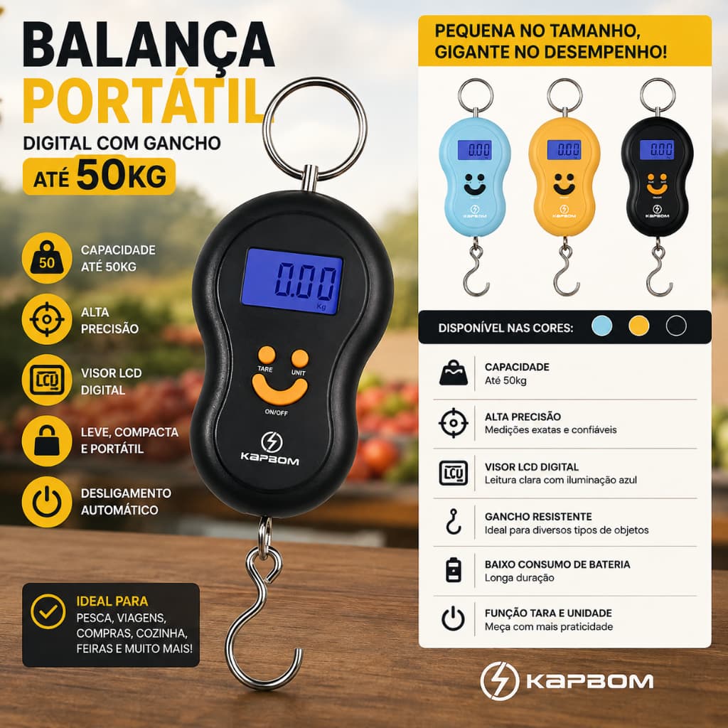 Balança Portátil Visor Digital Lcd Com Gancho 50 Kilos Kapbo
