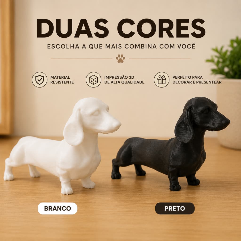 Estátua Dachshund 3D Decorativa 14cm – Cachorro Salsicha Decoração Casa