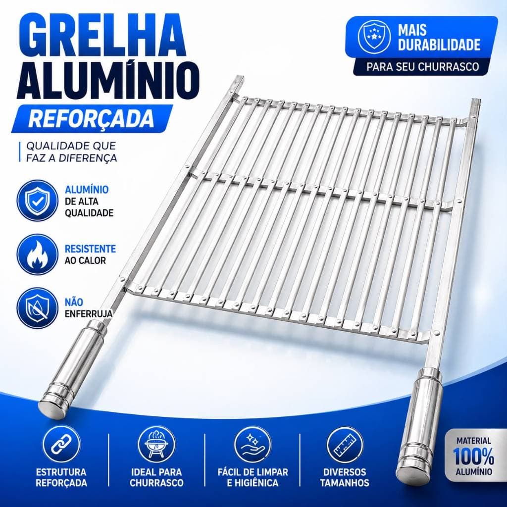 Grelha para Churrasco Alumínio Reforçado Retrátil 40 a 60cm Cabo Ergonômico Churrasqueira Resistente