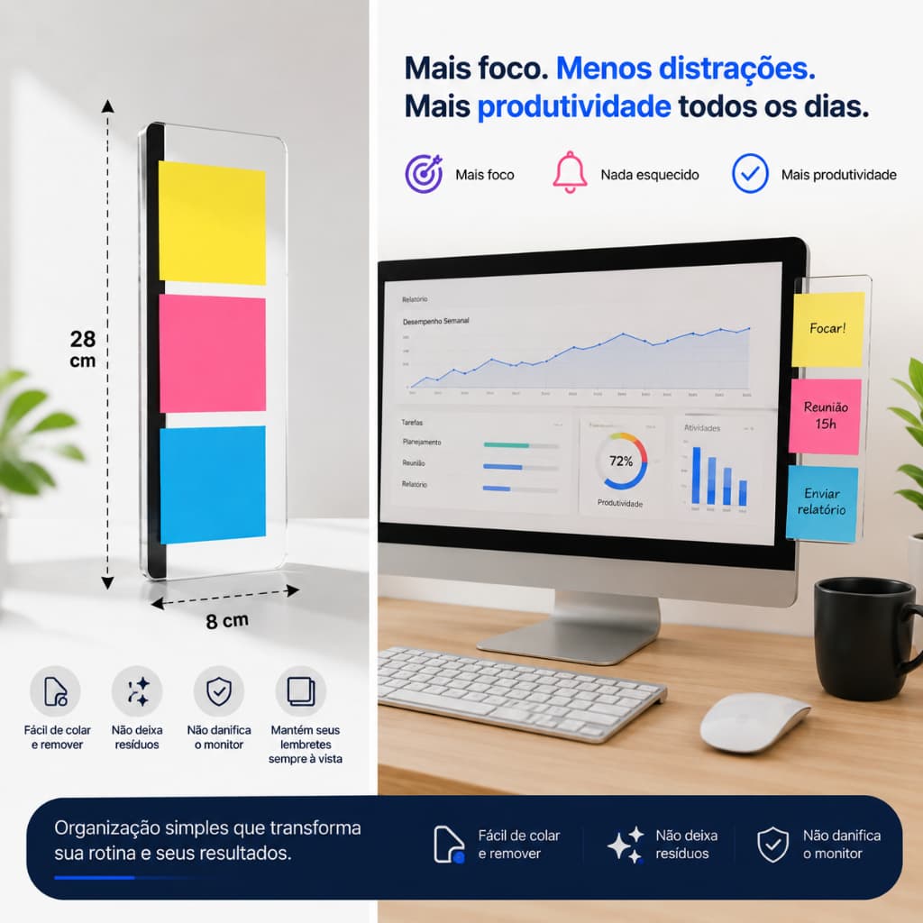 Suporte de Monitor com Organizador para Post-it, Blocos de Notas, Lembretes e Anotações