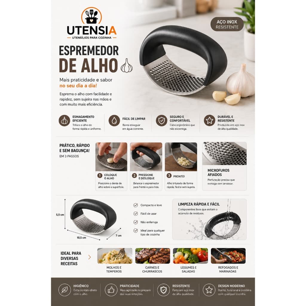 espremedor Amassador Triturador De Alho Inox Manual Cozinha-XG 90