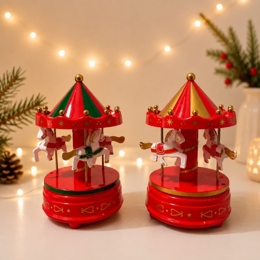 Carrossel Natalino Musical A Corda Com Cavalinhos Caixinha De Música Natal