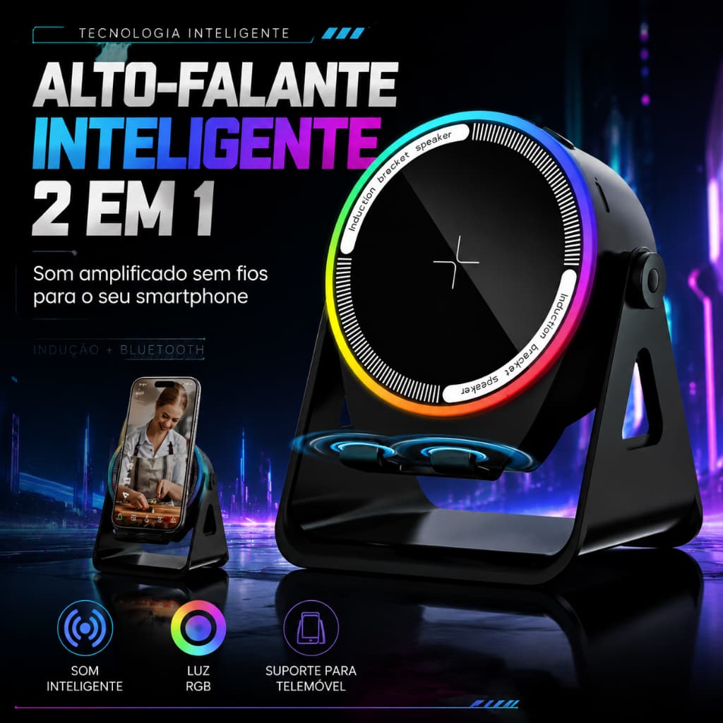 Caixa de Som Bluetooth 5W Portátil com RGB Luz | 8h Bateria, USB/AUX/Micro SD, Suporte Celular | MTG-272