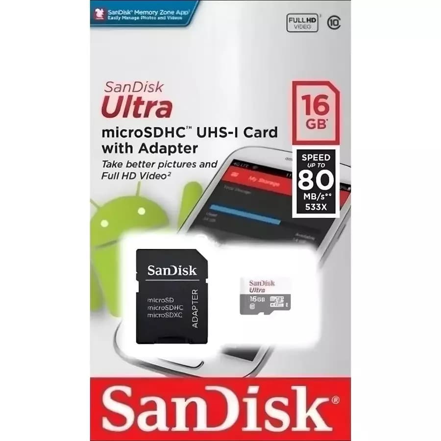 Cartão de Memória Sandisk Original 16Gb Adaptador Micro Sd Ultra 100mb/s Classe 10 Para Drone Câmera Game PC Celular