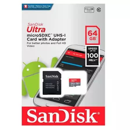 Cartão de Memória Sandisk Original 64Gb Adaptador Micro Sd Ultra 120mb/s Classe 10 Para Drone Câmera Game PC Celular