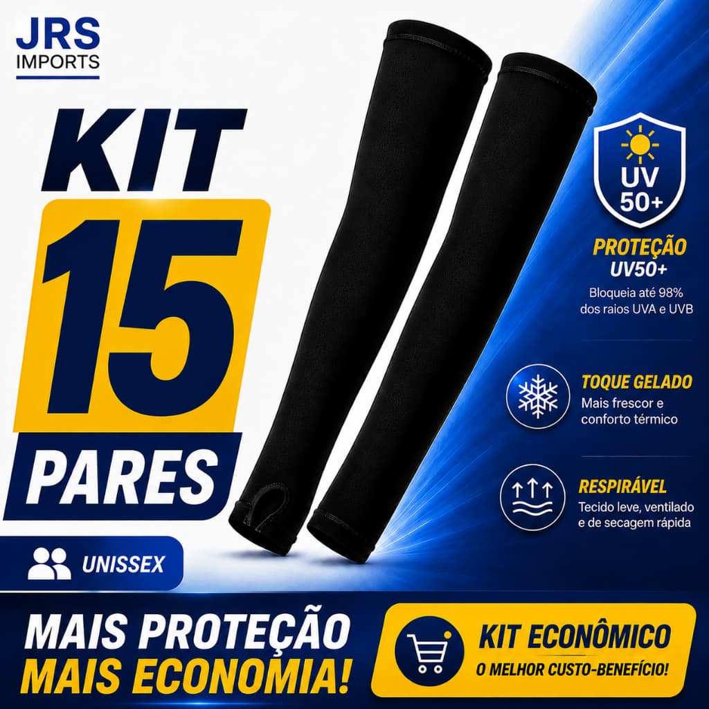 Kit 15 Pares Manguito UV50+ Proteção Solar Unissex Toque Gelado Respirável Corrida Moto Bike Pesca Trilha Proteção Total