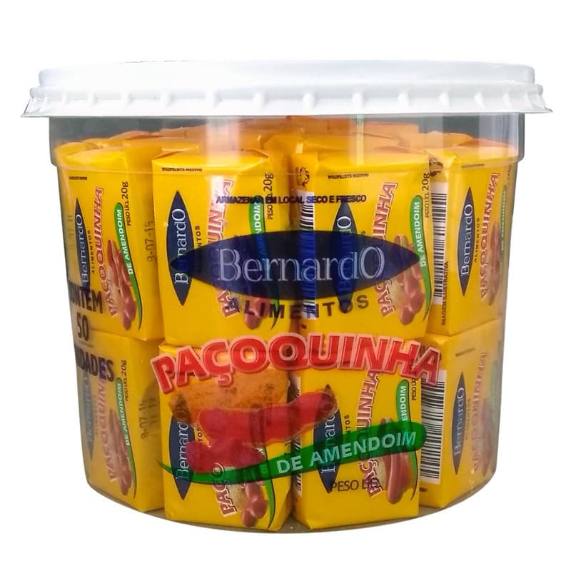 PAÇOCA DE AMENDOIM QUADRADA POTE C/ 50 UNIDADES