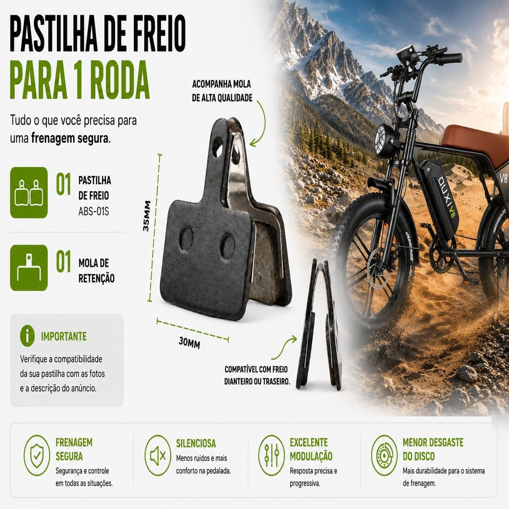 Pastilha de Freio Bicicleta Elétrica Disco Hidráulico Compatível Vários Modelos SemiMetálica