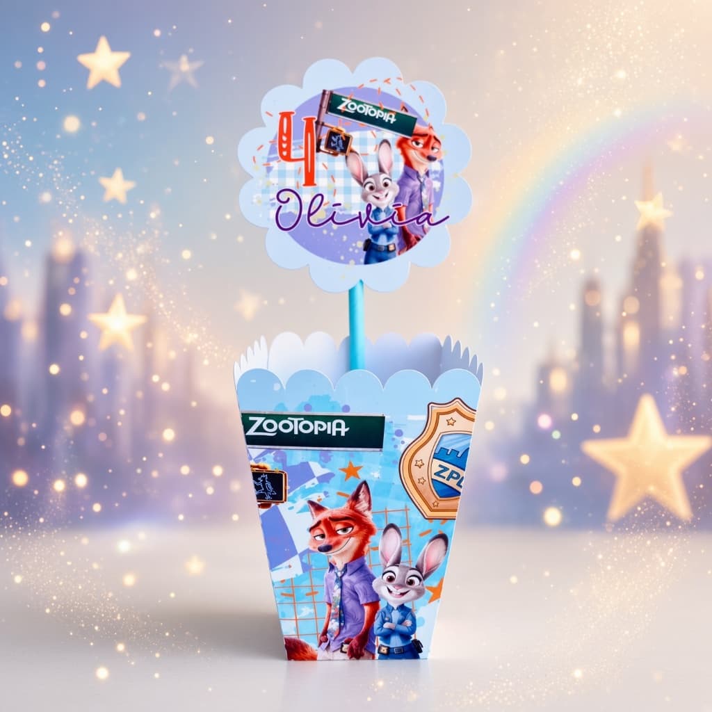 Kit 10 Centro de mesa Zootopia Personalizados /Lembrancinha de Festa /Aniversário PEGUE E MONTE