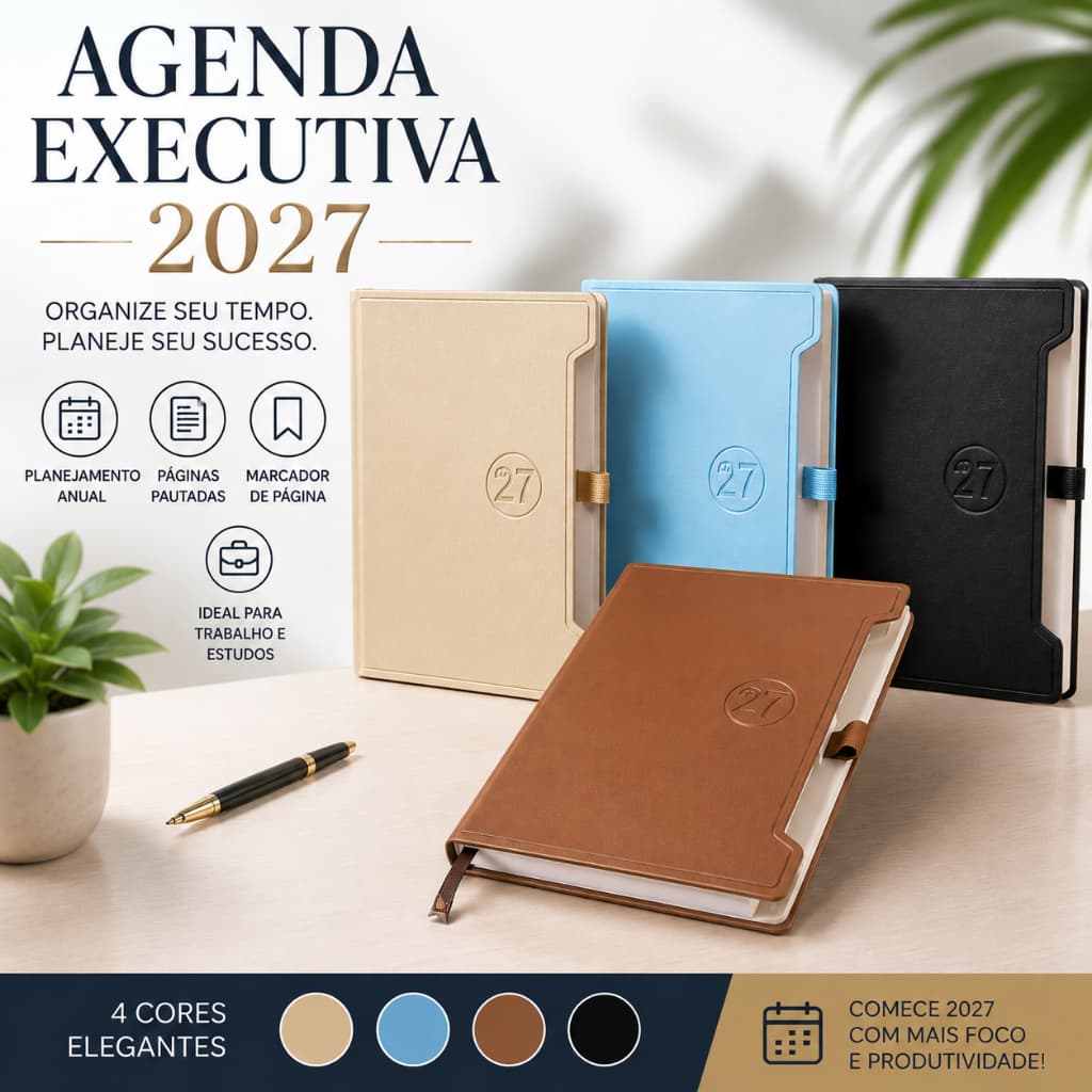 Agenda Executiva 2027 Diária com Índice Mensal e Porta Caneta