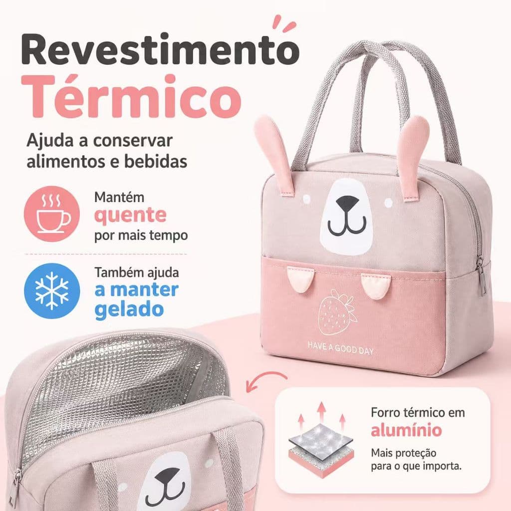Bolsa Térmica Para Marmita Rosa Lancheira Feminina Marmita Térmica Para Comida Impermeável
