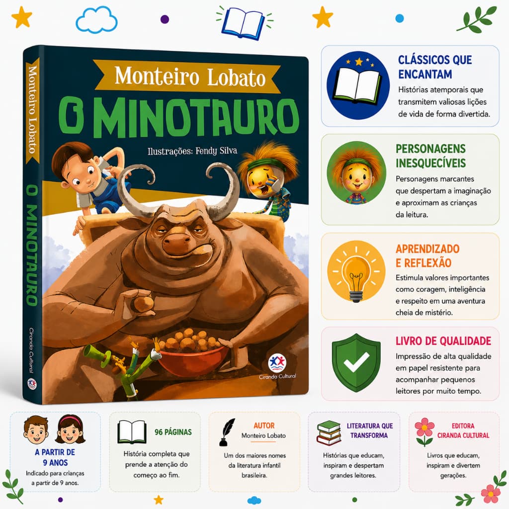 O Minotauro Monteiro Lobato | Sítio do Picapau Amarelo | Livro Infantil de Aventura e Fantasia | 9+ Ano