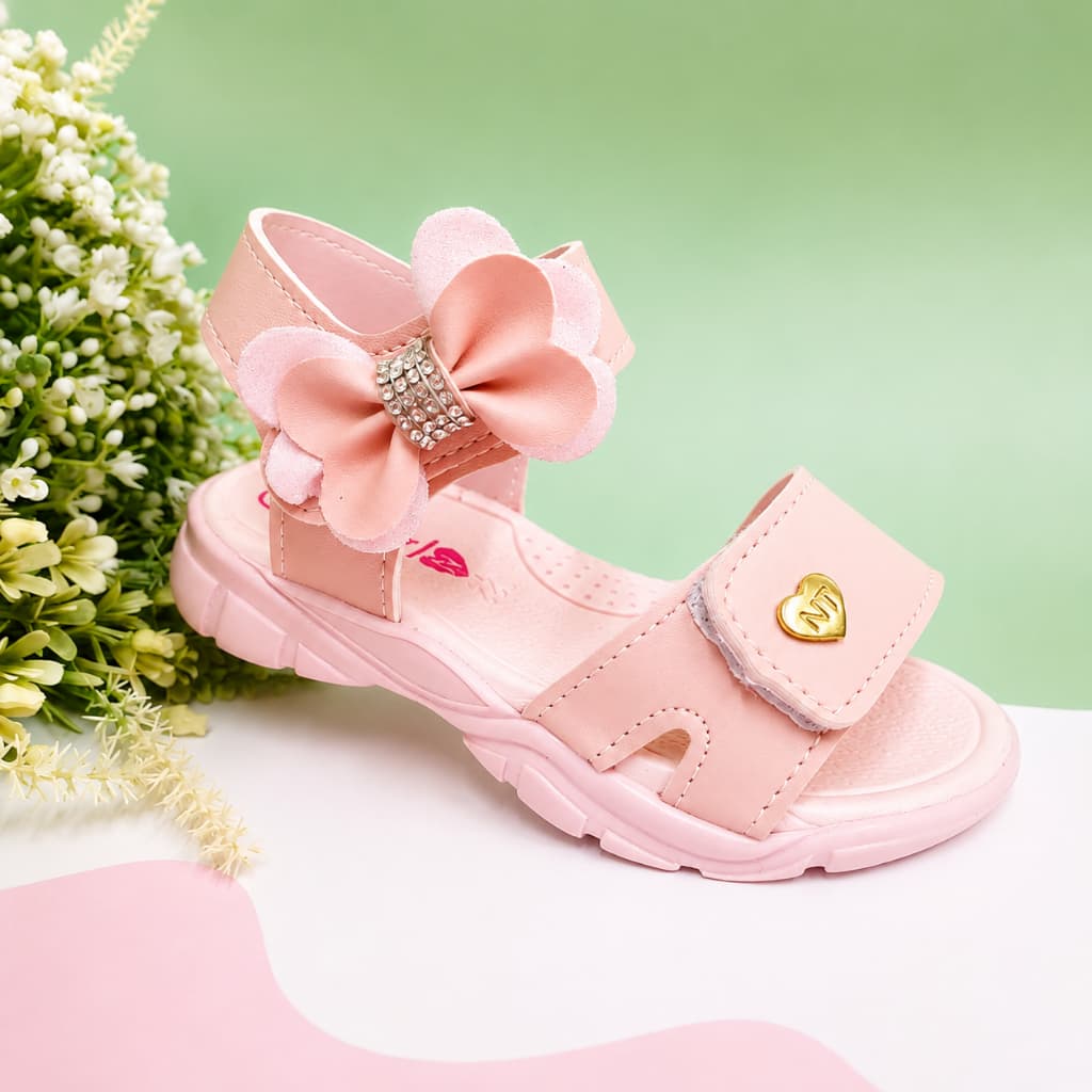 Sandália Papete Menina Infantil Com Laço Confortável Feminina Casual Velcro