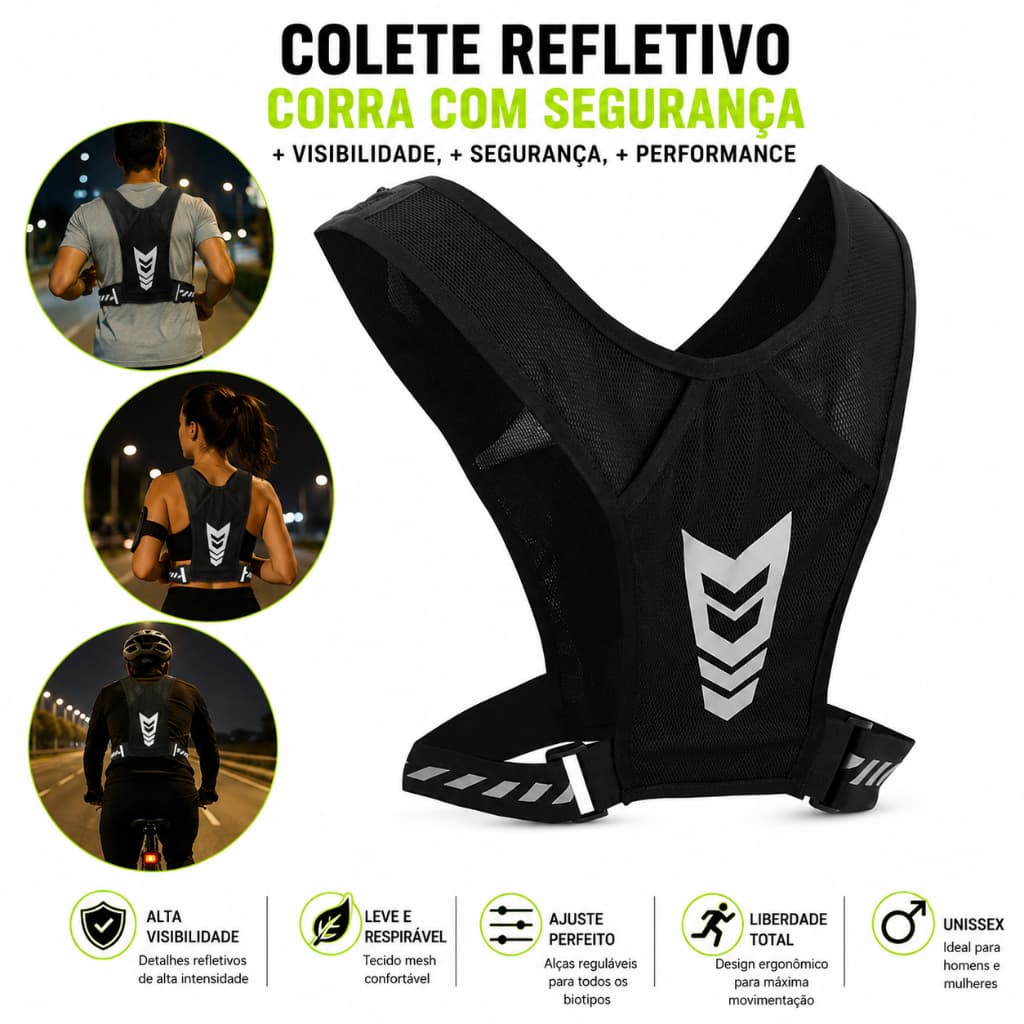 Colete de Corrida Caminhada Refletivo Esportivo Segurança Noturna Fitness Unissex Ajustável Ciclismo
