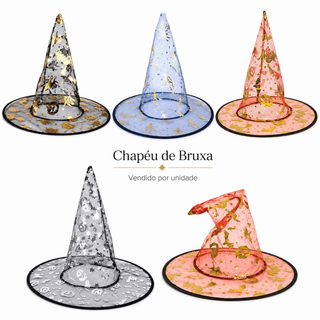Chapéu de Bruxa Tule Halloween Fantasia Adulto Festa