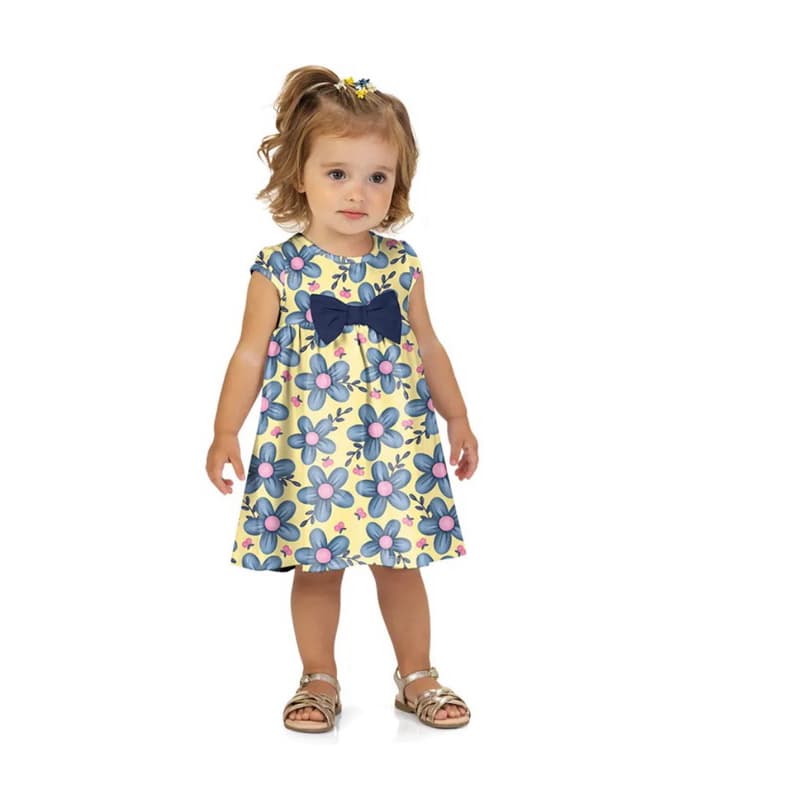 Vestido Kyly florido - Infantil para as meninas - Azul e Amarelo