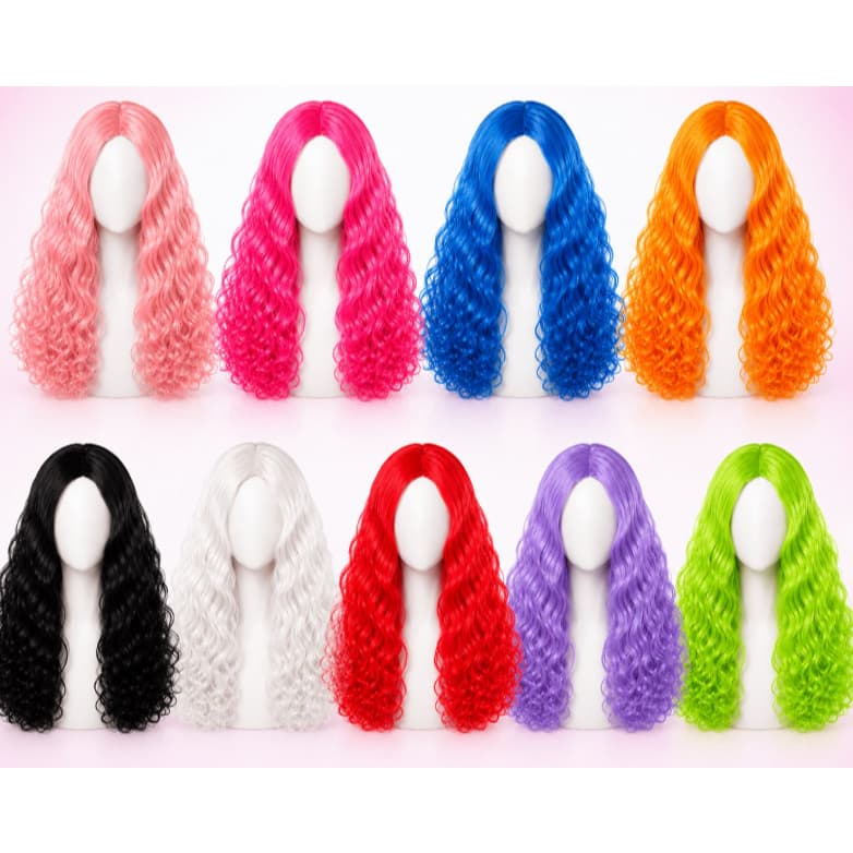 Peruca Longa Ondulada Cosplay Festa Wig Fantasia Colorida Azul Rosa Lilás Loira Preta Branca Laranja Verde Vermelha