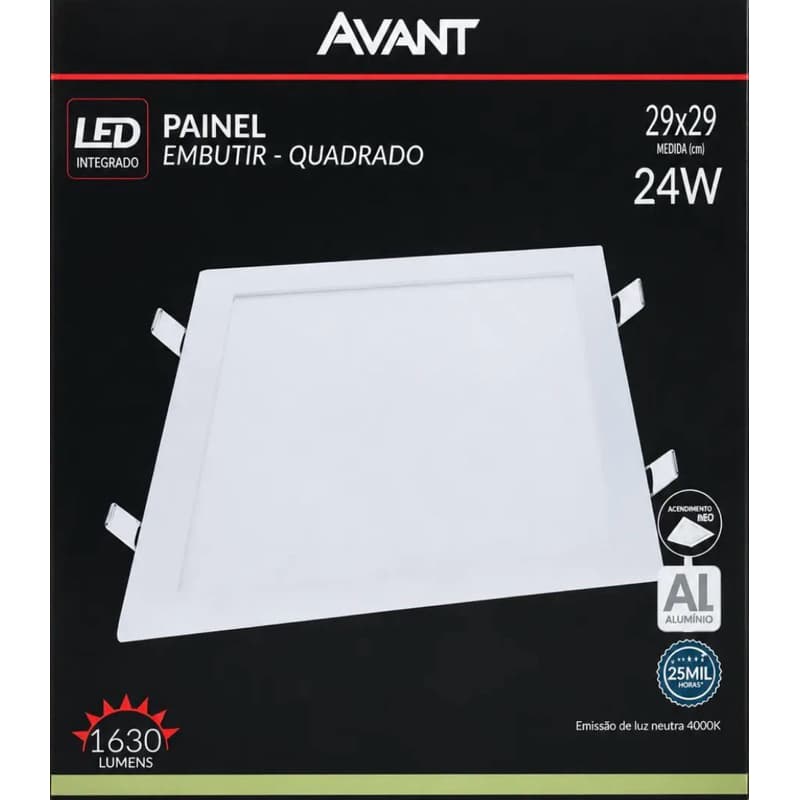 Painel Plafon 29x29 24w Embutir Luminária Led Neutra 4000K AVANT